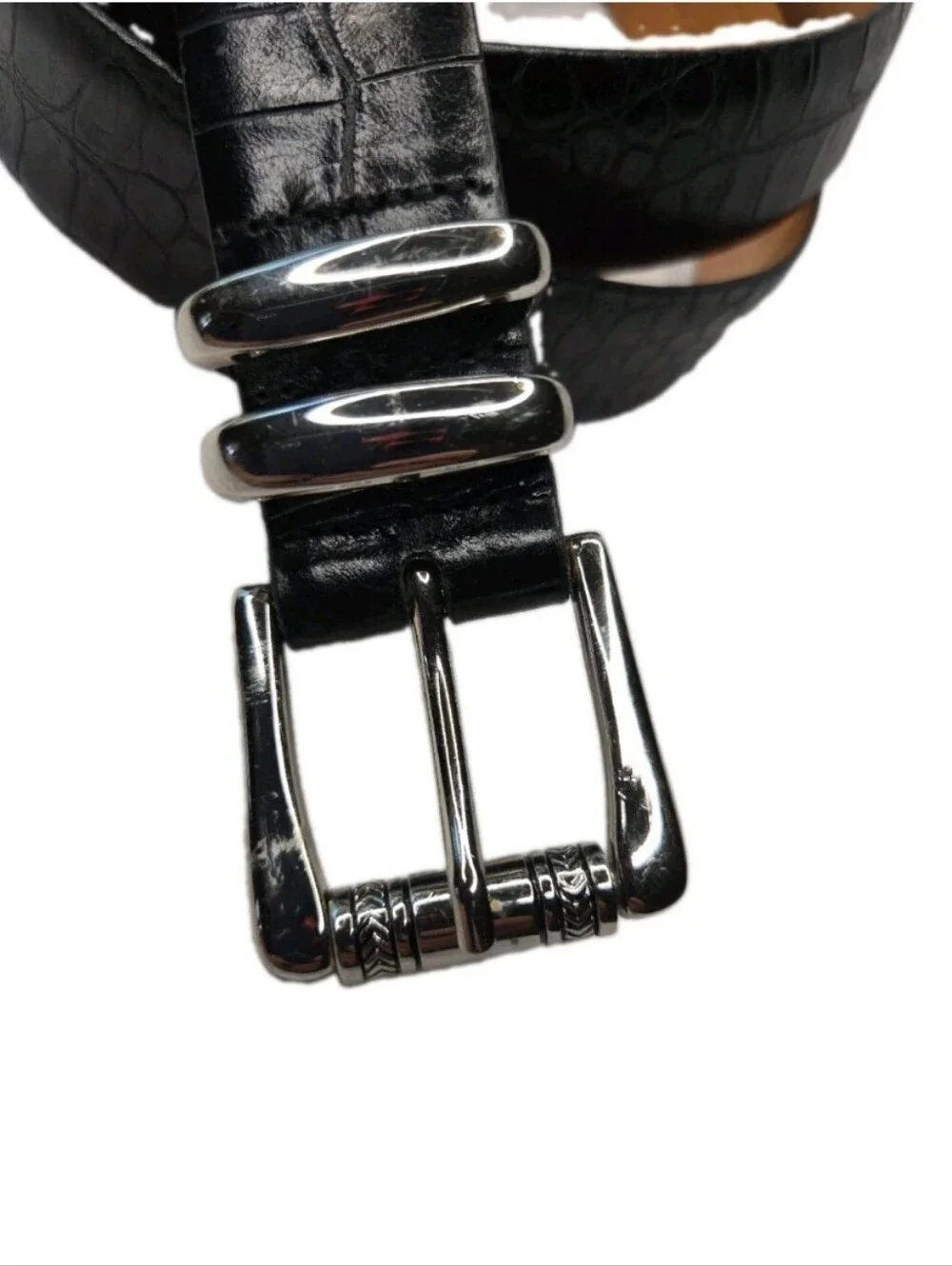 Martin Dingman Black Alligator Grain Saddle Leather Dress Belt Sz 42 Made In USA